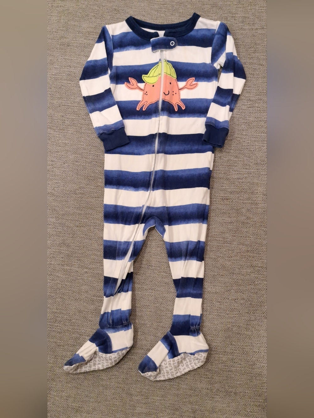 2/$10 Carter's Footed Pajama With Zipper Snug Fit Striped Crab
